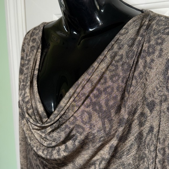 Cache Black & Gold Leopard Print Long Sleeve Cowl Neck   Cocktail Evening Dress - Picture 5 of 11
